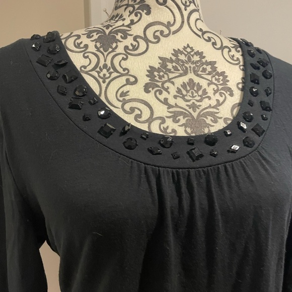 Black top with bejeweled neckline. - Picture 2 of 5